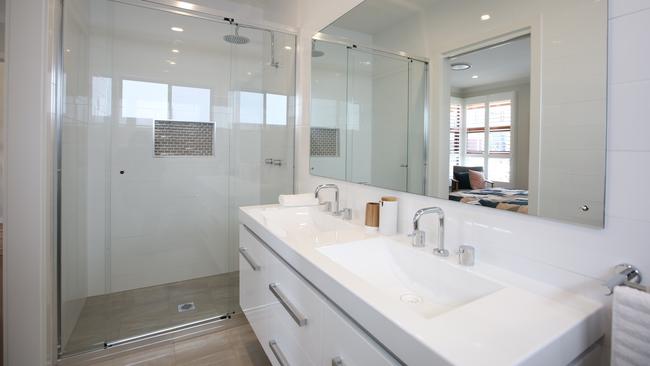 The private master ensuite has a double vanity and shower.