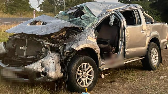 A man died after a ute rolled on the Bruce Highway at Sarina on November 1, 2023. Picture: Janessa Ekert