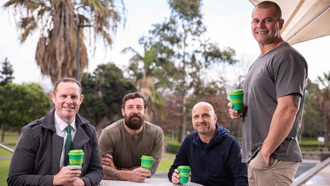 Inner West mayor Darcy Byrne, Martin Brooks, Kellerman's Cafe owner Phillip Falato and Damien Clarke at Enmore Park. Picture: Flavio Brancaleone