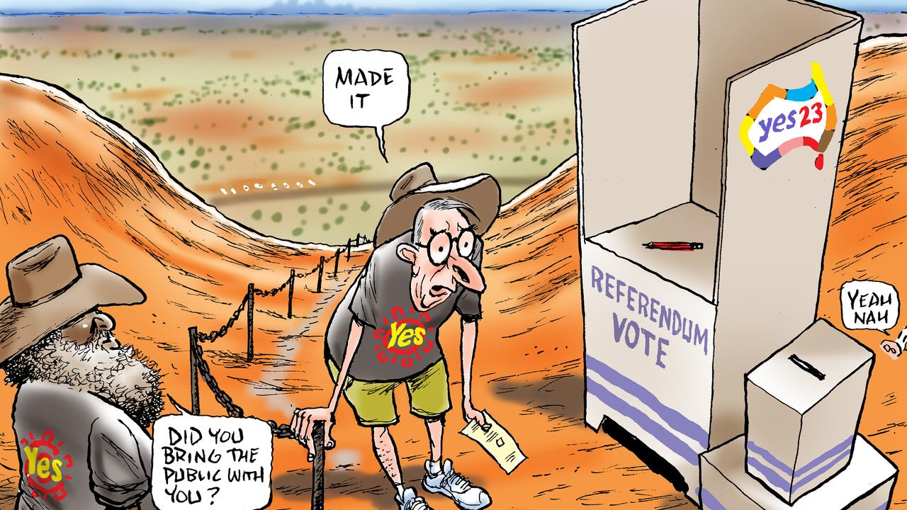 Mark Knight’s cartoon on the day of the Voice referendum asked the only question that mattered on the day: were enough Australians with the PM in voting Yes? The answer was no. Picture: Mark Knight