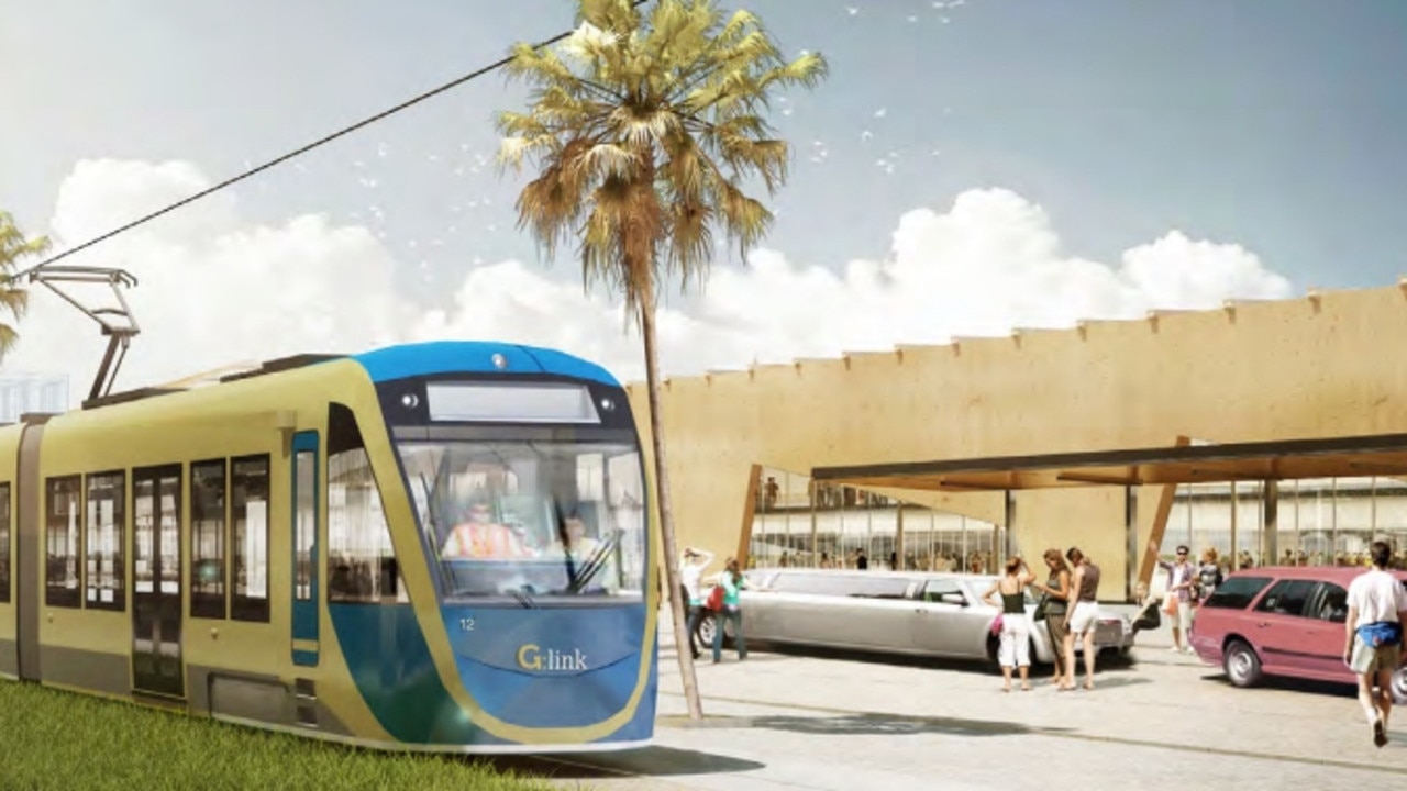 Light rail arriving at Coolangatta terminal at the Gold Coast Airport – designs from a master plan for the precinct. Picture: Supplied.