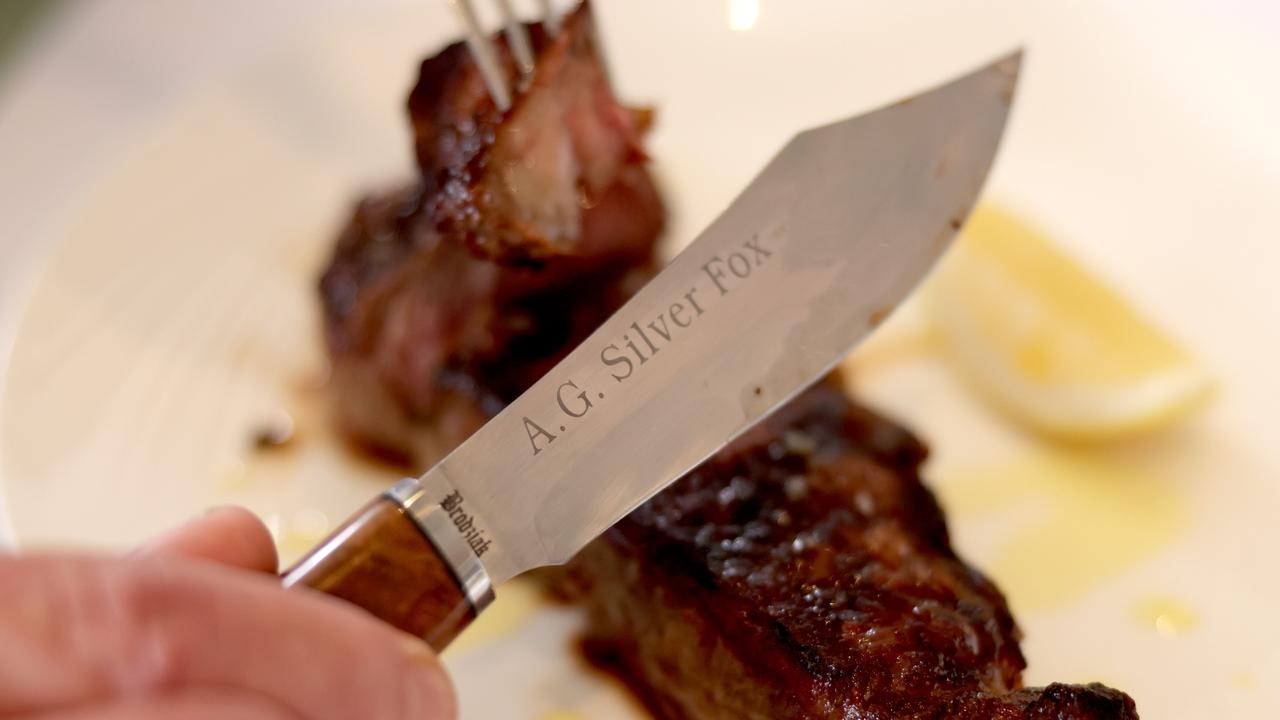 Alan Graham’s personalised steak knife at Black Hide. Picture: Steve Pohlner