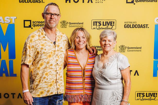 Scott Mulready and Kylie Crews and Pam Crews at the Portable Door screening, HOTA. Picture: Supplied.