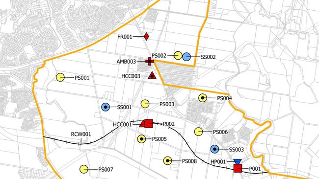 The yellow circle labelled 'PS004', located at Scott's Farm, is where a primary school is proposed to be built. Picture: Ripley Valley PDA