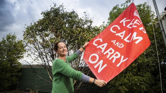 Ursula Dalton of Huntingfield with her Keep Calm and Carry On flag. Picture: RICHARD JUPE