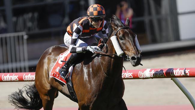 Ben Allen riding Baraqiel to an easy win in the McEwen Stakes at The Valley. Picture: Michael Klein