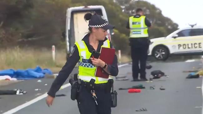 A cyclist died after being struck by a car on the Dukes Hwy at Brimbago. Picture: 7NEWS