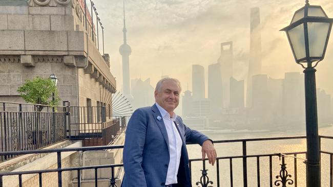 Trade Minister Don Farrell on the rooftop of the Peace Hotel in Shanghai. Picture: Will Glasgow