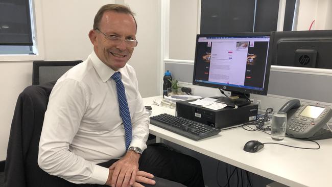 Tony Abbott at the Manly Daily office yesterday. Picture: Ben James.