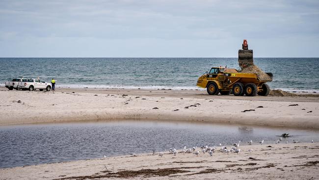 Works being undertaken at West Beach. Picture: Mike Burton