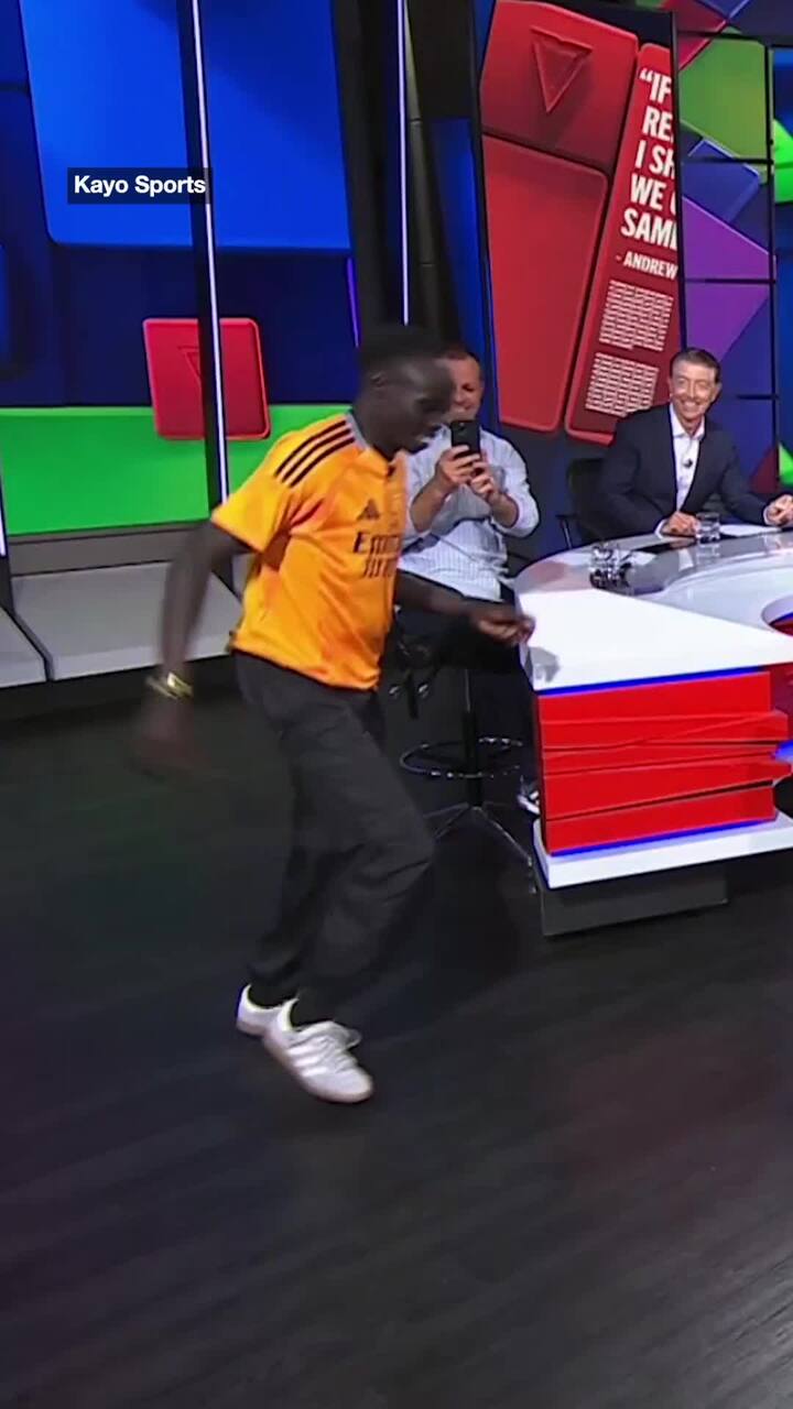 Sprinter Gout Gout busts out a griddy on live TV