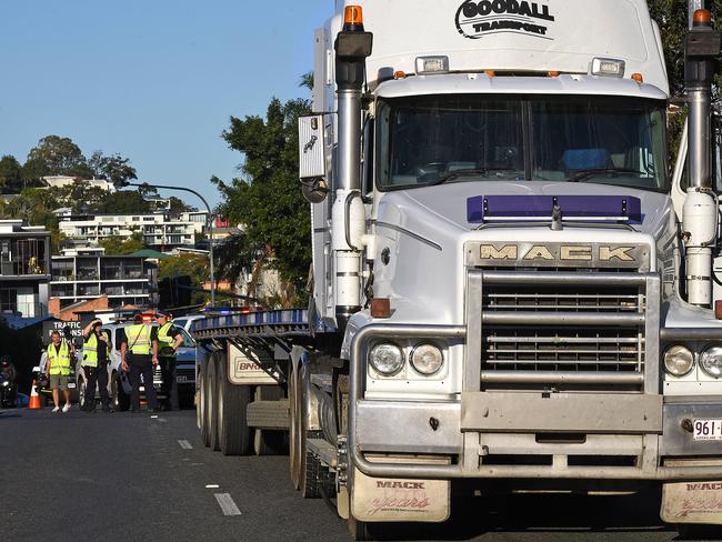 The truck involved in today’s fatal crash. Picture: John Gass/AAP