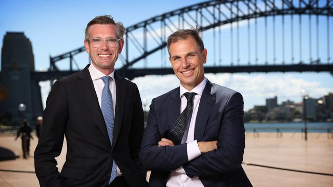 NSW Premier Dominic Perrottet and Daily Telegraph Editor Ben English at the 2021 Daily Telegraph Bradfield Oration at the Sydney Opera House.Picture: Richard Dobson