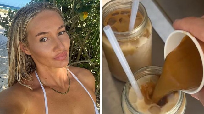 A woman has shared her hack to score cheap oat iced lattes. Picture: TikTok/@contentbyzara and Instagram/@zaragracewright