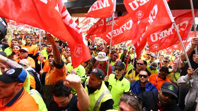 Construction unions rally to fightback against the government's industrial relations agenda, Brisbane. Photographer: Liam Kidston