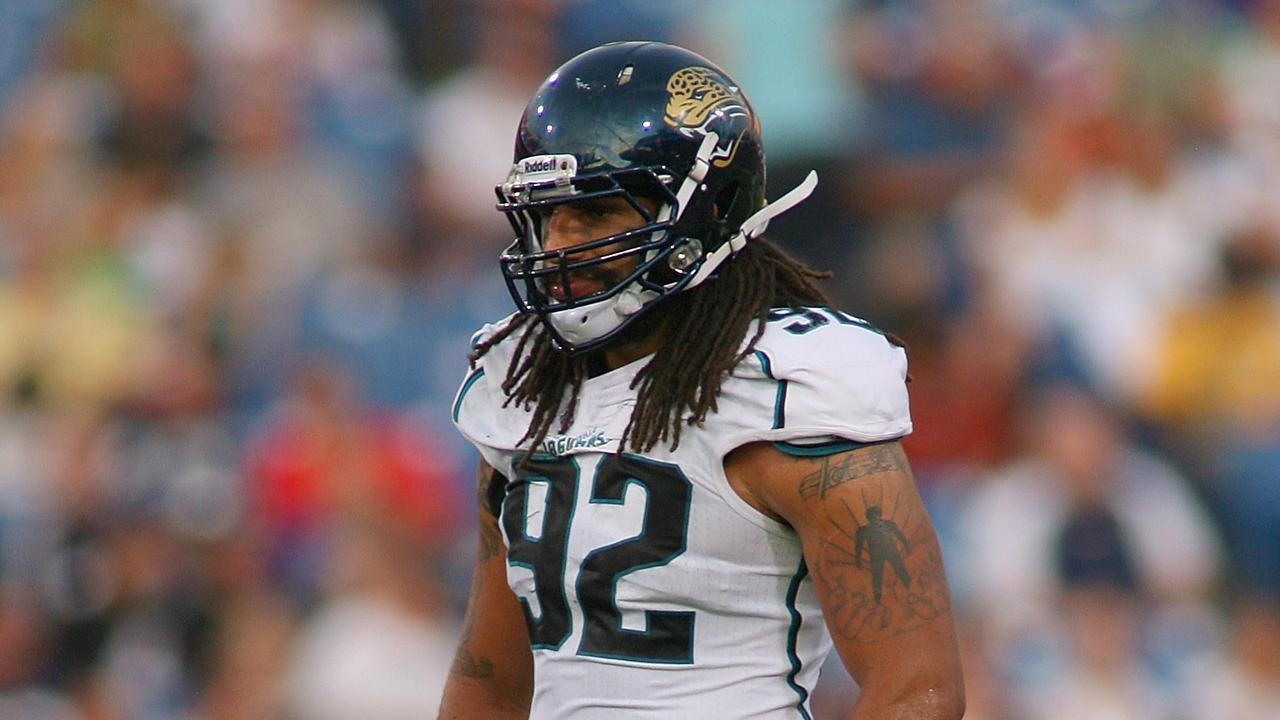 ORCHARD PARK, NY - AUGUST 27:Austen Lane #92 of the Jacksonville Jaguars plays against the Buffalo Bills at Ralph Wilson Stadium on August 27, 2011 in Orchard Park, New York. Buffalo won 35-32 in overtime. (Photo by Rick Stewart/Getty Images)