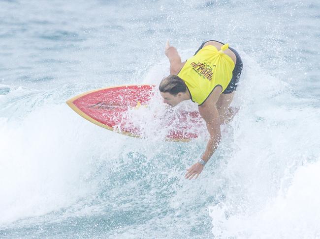 Early Saturday heats of The Burleigh Heads Boardriders Single Fin Festival. Picture: Glenn Campbell