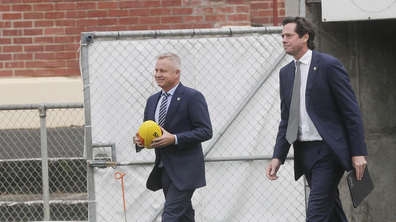 Tasmanian Premier Jeremy Rockliff and Gillon McLachlan CEO of the AFL. Picture: Nikki Davis-Jones