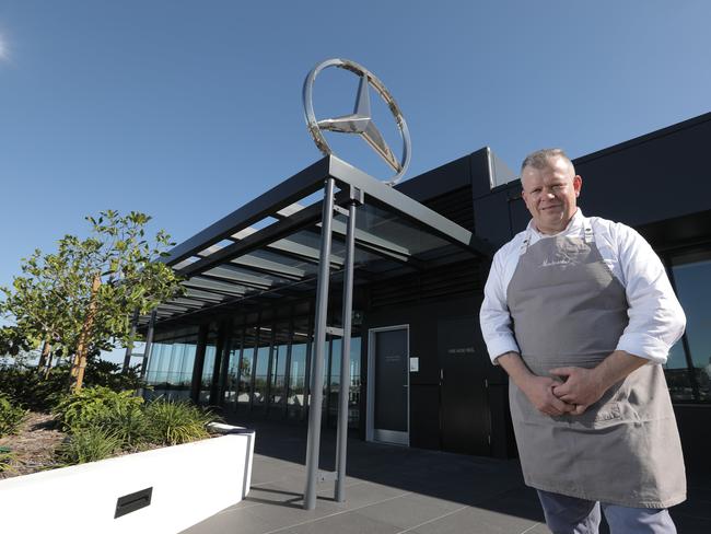 Shannon Kellam at the site of his new restaurant Mica at the new Mercedes-Benz dealership at Newstead. Picture: Mark Cranitch