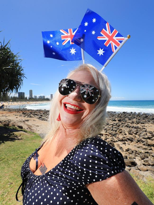 Robina local Alicia Smith celebrates Australia Day at Burleigh Heads. Photo: Scott Powick