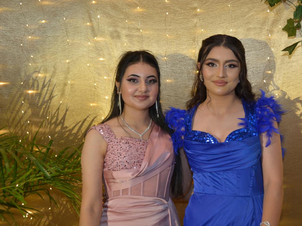 Linda Alkhudea and Raedah Ghanim at the Toowoomba State High School Formal, November 13. 2024.