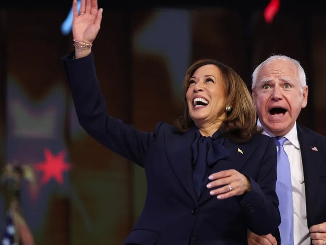 Kamala Harris clearly anticipated a historic victory in the 2024 US presidential election, but her running mate Tim Walz seems here to be almost terrified – and with good reason. Picture: Justin Sullivan/Getty Image