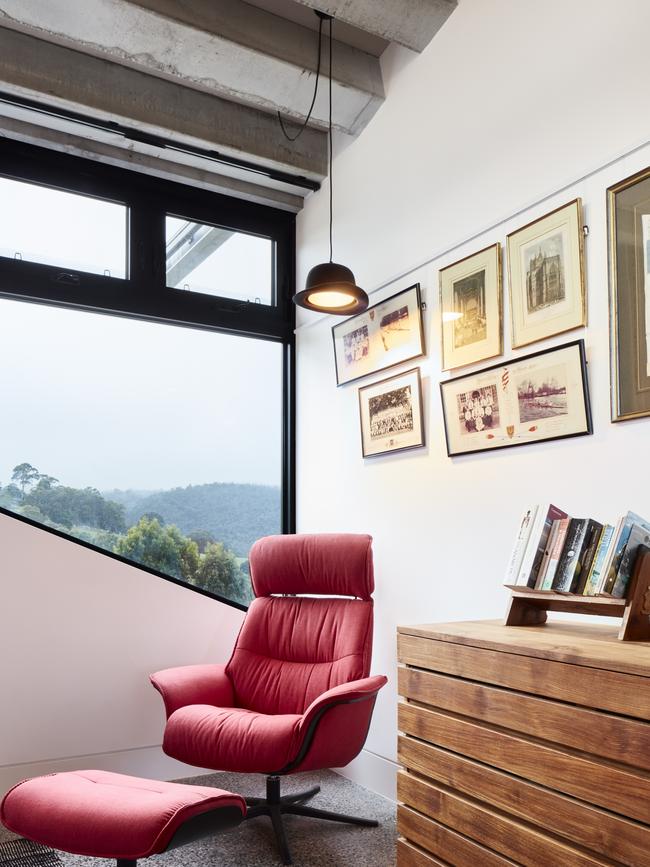 The concrete beams are a feature in almost every room, including the study.