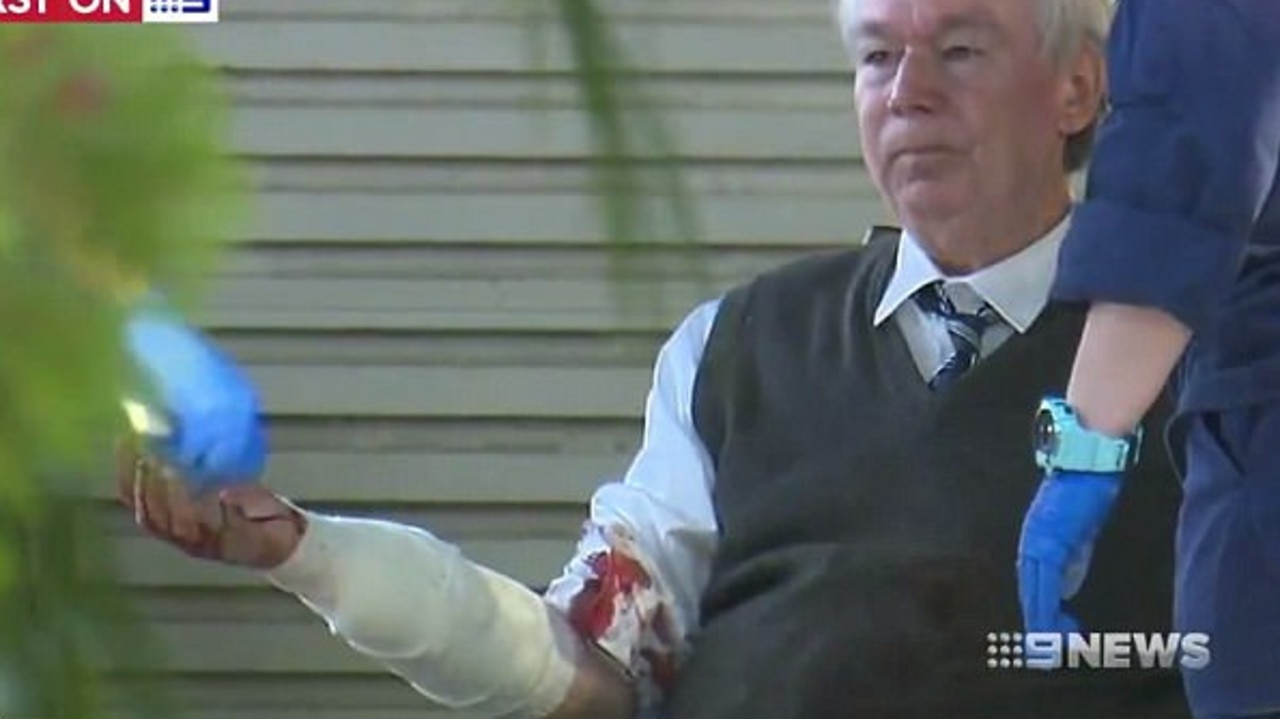 Barry Grant was mauled by Boof on July 24, 2017. Picture: Nine News