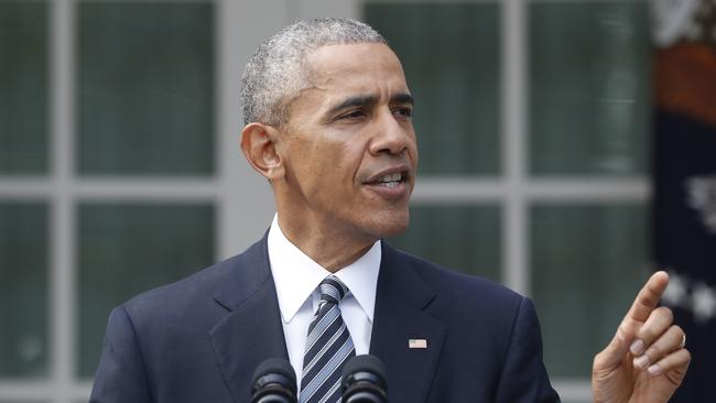 President Barack Obama addresses the nation from the Rose Garden of the White House in Washington. Picture: AP Photo/Pablo Martinez Monsivais