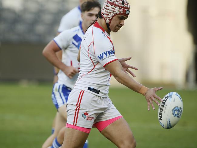 Brandon Tikinau kicks ahead for St George. Picture: Warren Gannon Photography