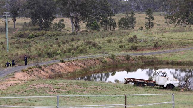 Police conduct a line search of a property off Hazelton Road in Bungonia, amid the ongoing hunt for the bodies of Jesse Baird and his boyfriend Luke Davies. Picture: NCA NewsWire / Damian Shaw