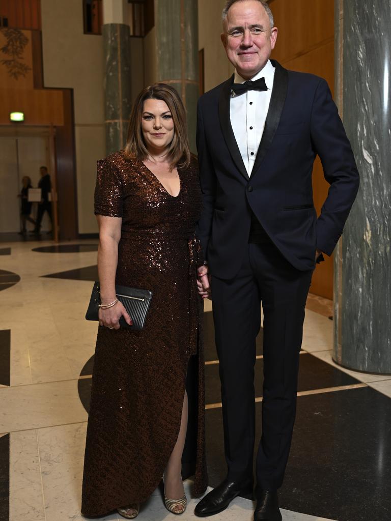 Sarah Hanson-Young and husband Ben Oquist arrive at the ball. Picture: NCA NewsWire / Martin Ollman