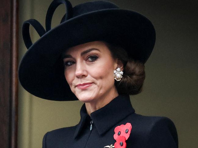 Catherine, Princess of Wales as she attends the Remembrance Sunday ceremony at the Cenotaph on Whitehall in central London, on November 12, 2023. Picture: TOBY MELVILLE / POOL / AFP