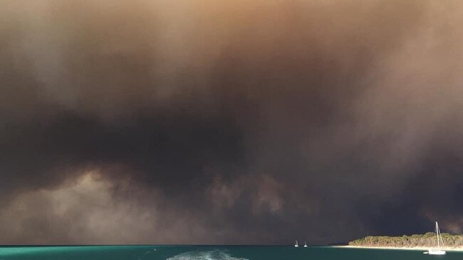 Photos of the fire burning on Fraser Island.