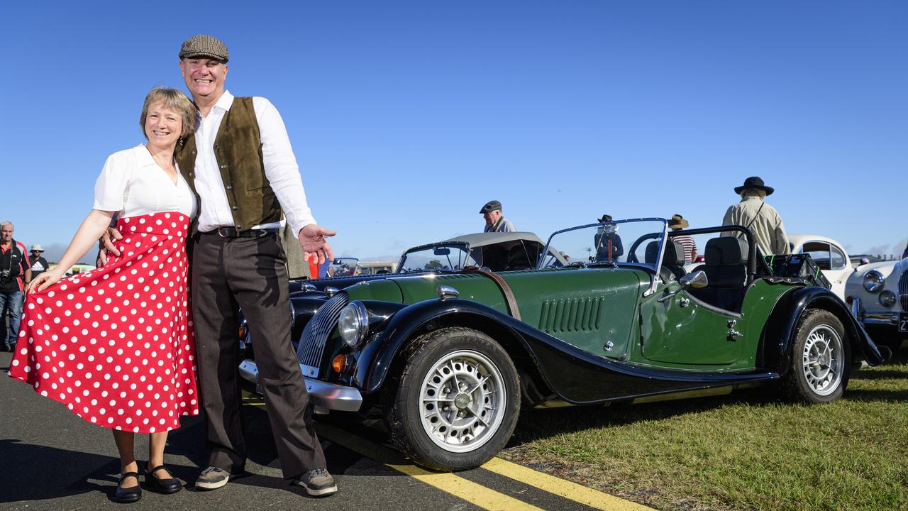 Alison and Vernon Hobbs with their 1970 Morgan Plus 8 on show at the David Hack Classic, Sunday, May 18, 2025. Picture: Kevin Farmer