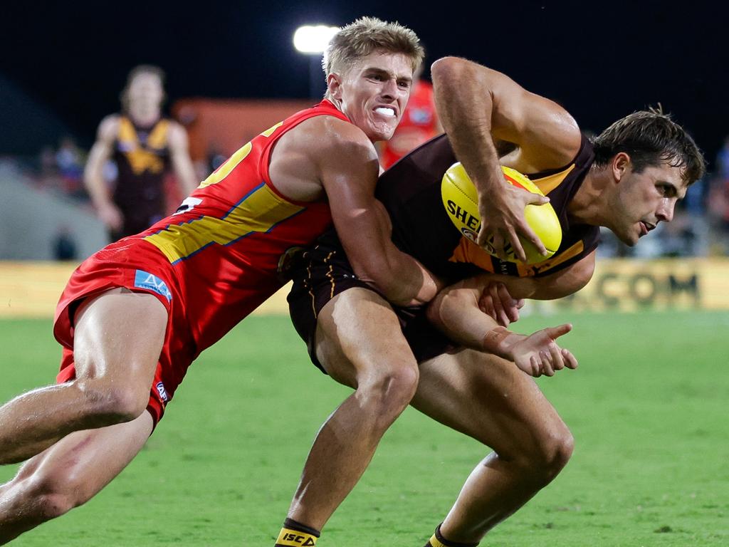 The Suns completely outmuscled the Hawks for their third win of the season. Picture: Russell Freeman/AFL Photos via Getty Images