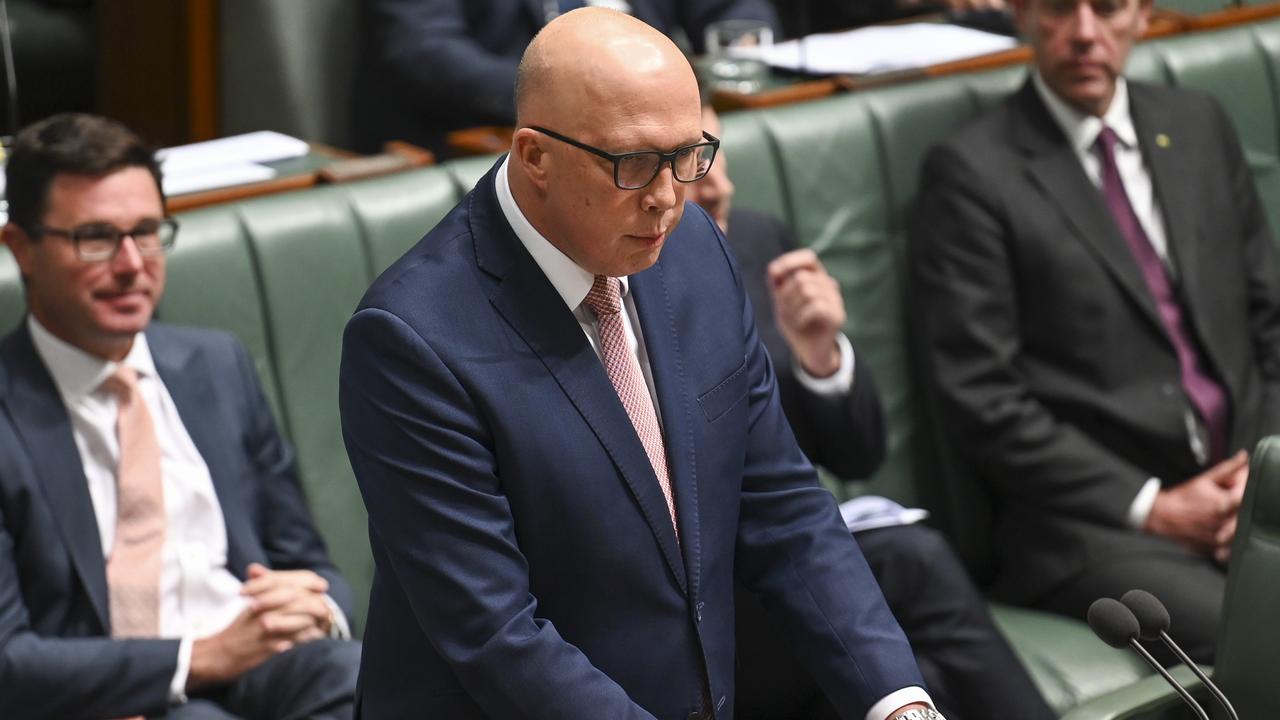 Opposition Leader Peter Dutton was the first MP to speak to the Constitution Alteration Bill debate on Monday. Picture: NCA NewsWire / Martin Ollman