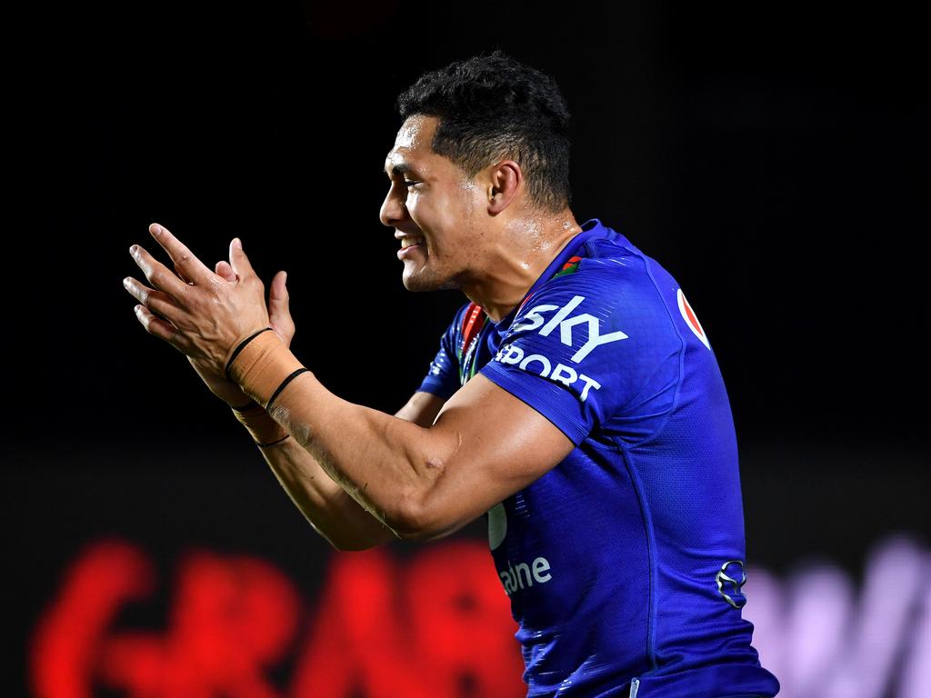 Roger Tuivasa-Sheck was gathering some intel on Wayne Bennett’s Dolphins. Picture: NRL Photos