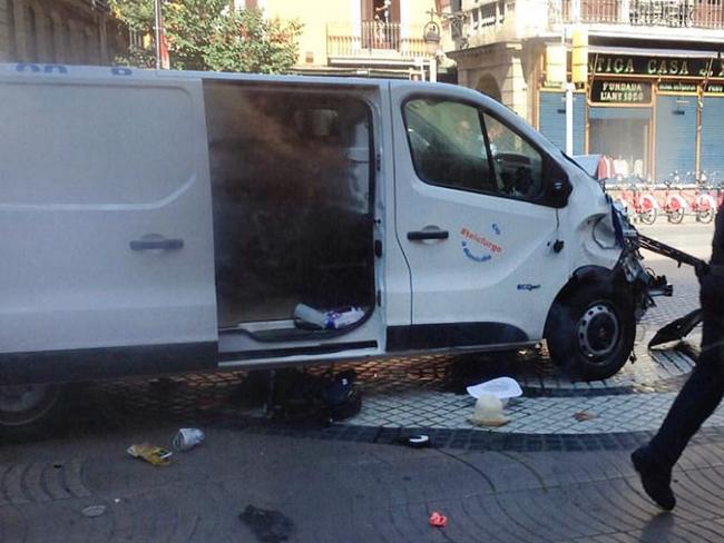 Twitter images of what is believed to be the white van used in the terror attack at Las Ramblas in Barcelona.