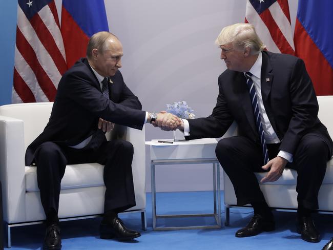 President Donald Trump had his first meeting with Putin on the sidelines of the G20 in Hamburg. Picture: AP Photo/Evan Vucci)