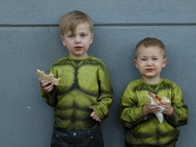 Carlo and Teihana in their Incredible Hulk costumes at the Greythorn Halloween festival.