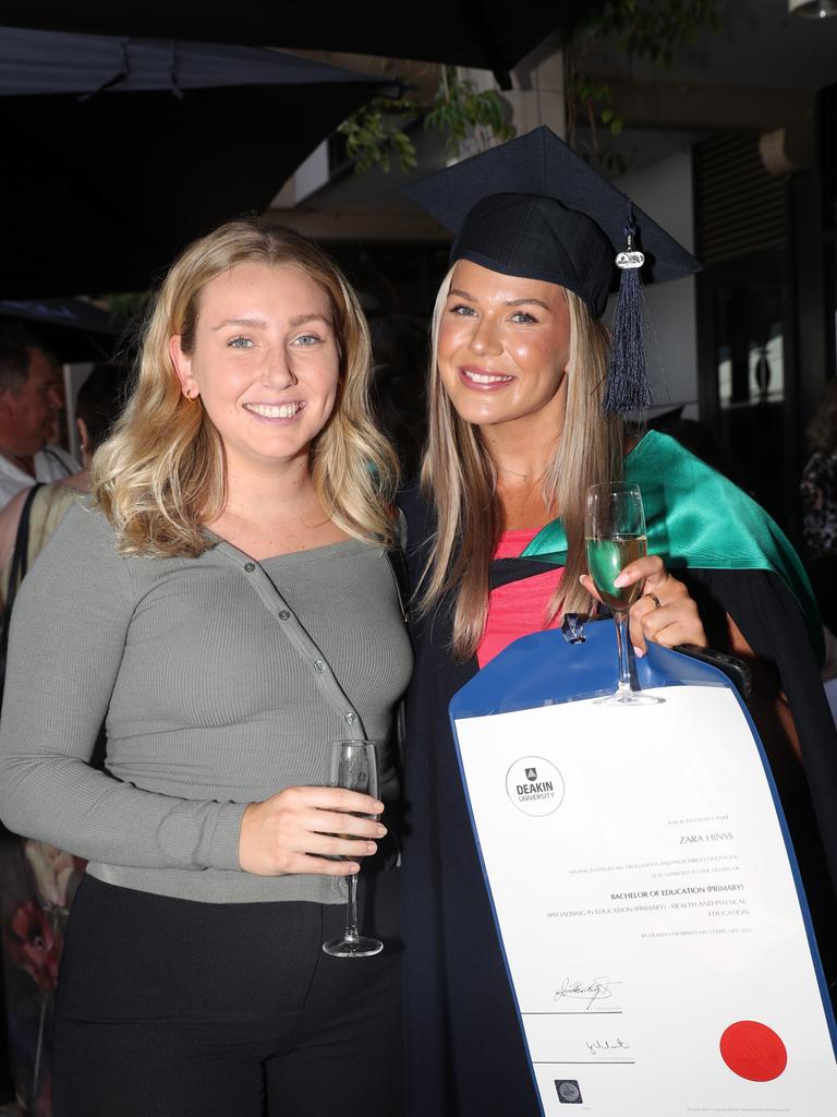 Ally Campigli and Zara Hinss. Deakin School of Education; NIKERI; and Centre of Humanitarian Leadership students graduated on Wednesday lunchtime. Picture: Alan Barber