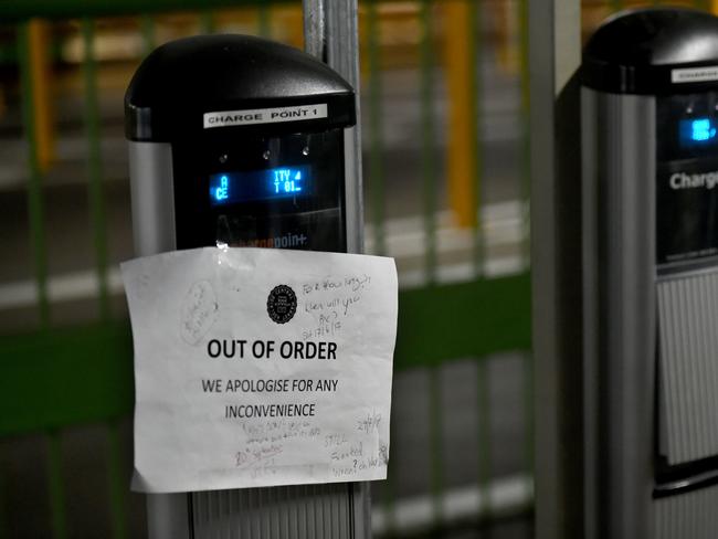 Electric car owners show frustration with the long-term broken electric car charging station in the Central Markets car park. There originally was a sign that said it will be fixed by September but that has well and truly passed and that sign has been removed. Picture: Tricia Watkinson