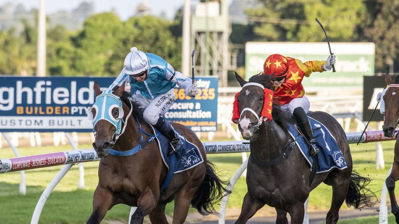 American Saint ridden by Angela Jones wins race 3 at Clifford Park. Picture: Nev Madsen.