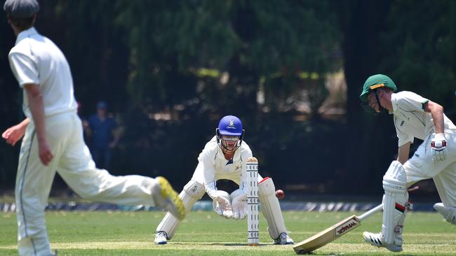 Churchie’s Jayden Draper prepares at the stumps. Picture, John Gass