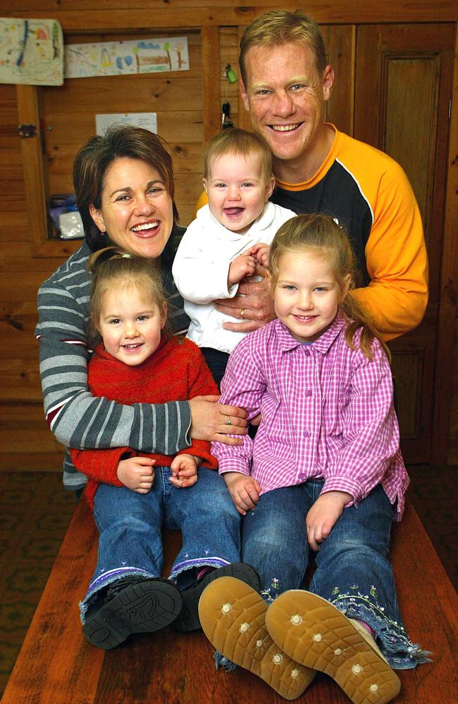 The Burke family in 2003: Nathan with wife Fiona and daughters Ruby, 4, Molly, 3, and Alice, 9 months.