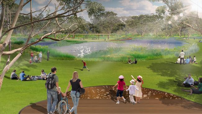 Artist's impression of wetlands in the Southern Adelaide Parklands. June 2019. Supplied: Brown Hill Keswick Creek Stormwater Project