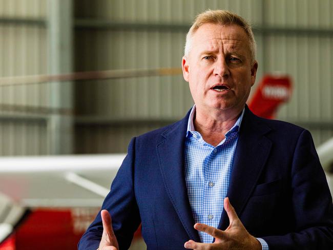 Tasmanian Premier and Minister for Tourism, Jeremy Rockliff at the opening of a new aircraft hangar in Cambridge. Picture: Linda Higginson