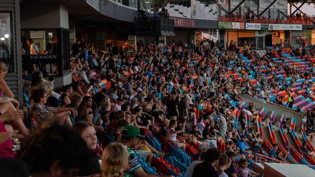 Fans gathered for the AFLW Dreamtime game between Richmond and Essendon in Darwin. Picture: Pema Tamang Pakhrin