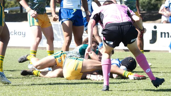 Ignatius Park College and Kirwan State High School teams take on St Brendanâ€™s College Yeppoon teams in Queensland state rugby league semi finals at Mackay on Wednesday, August 24, 2022.